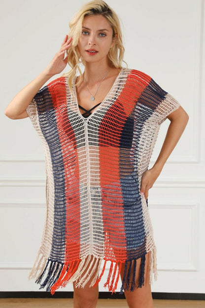 Tassel Color Block V-Neck Cover Up - Love Salve