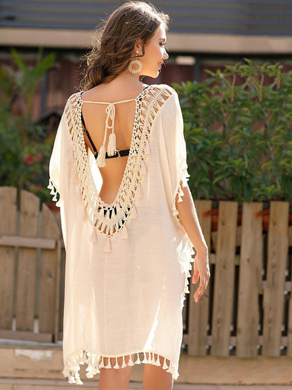 Tassel Cutout Half Sleeve Cover-Up - Love Salve