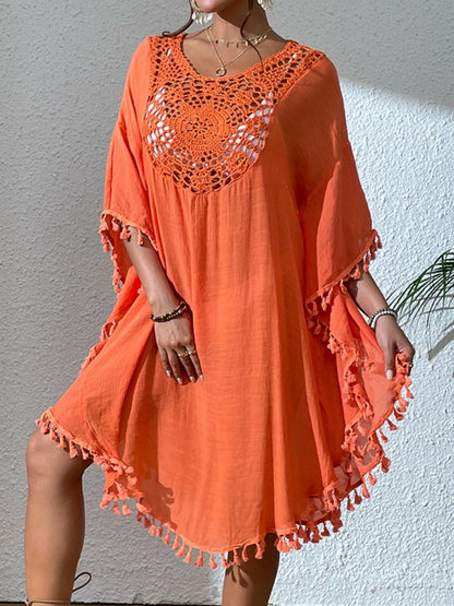 Tassel Cutout Scoop Neck Cover-Up Dress - Love Salve