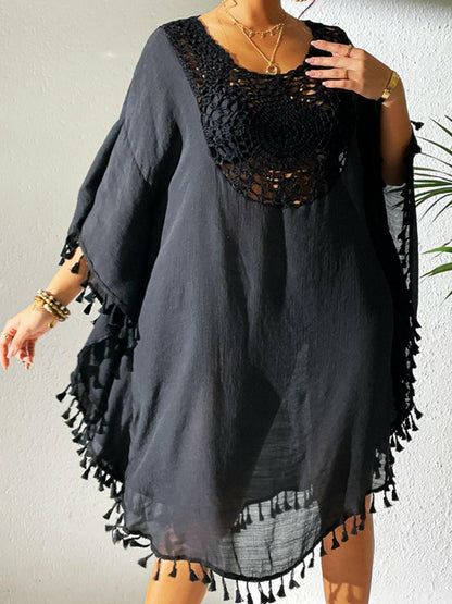 Tassel Cutout Scoop Neck Cover-Up Dress - Love Salve