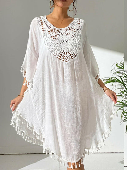 Tassel Cutout Scoop Neck Cover-Up Dress - Love Salve