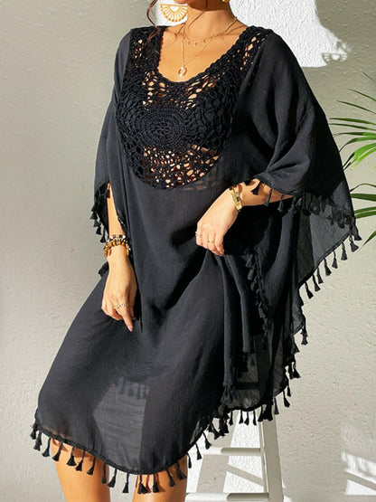 Tassel Cutout Scoop Neck Cover-Up Dress - Love Salve