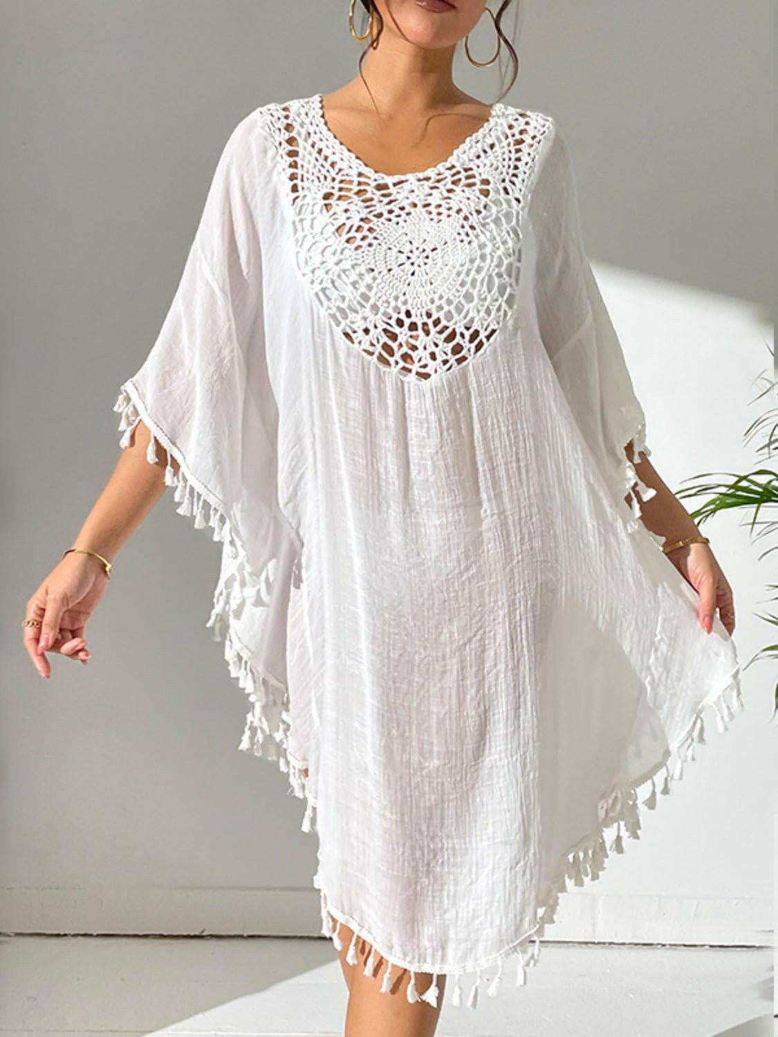 Tassel Cutout Scoop Neck Cover-Up Dress - Love Salve