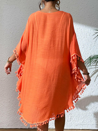 Tassel Cutout Scoop Neck Cover-Up Dress - Love Salve