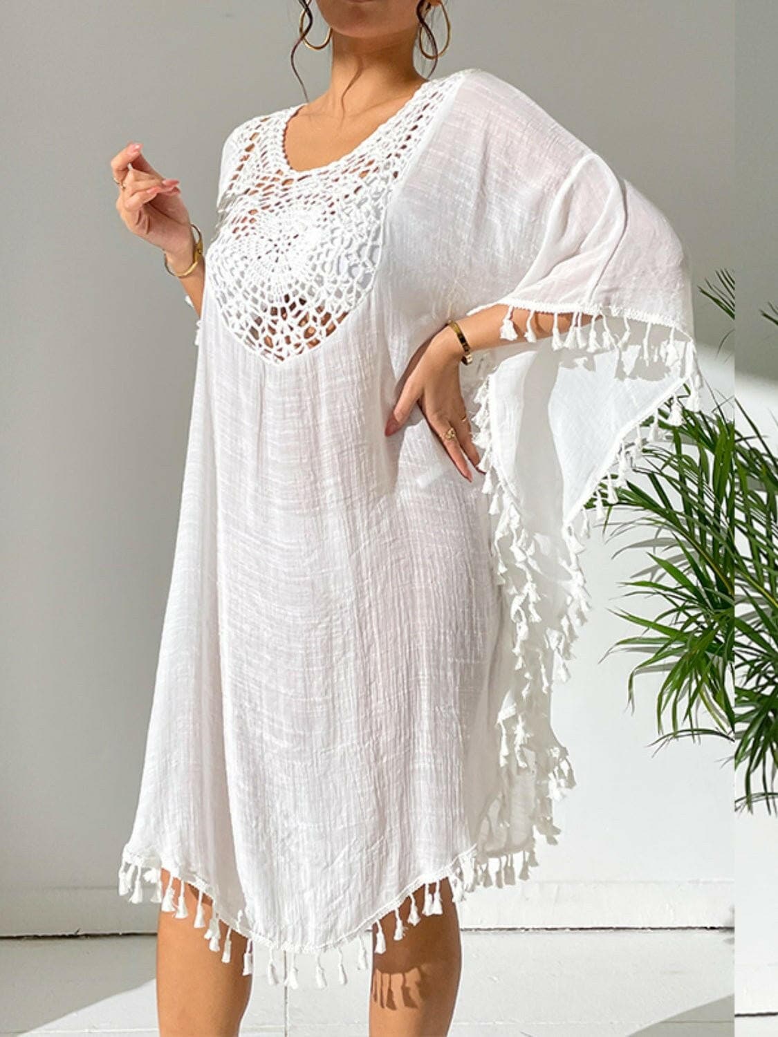 Tassel Cutout Scoop Neck Cover-Up Dress - Love Salve