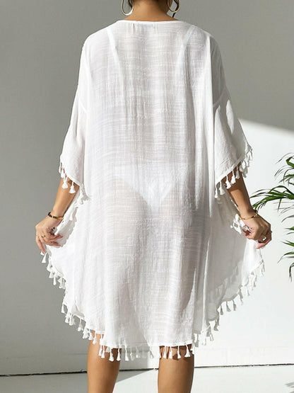 Tassel Cutout Scoop Neck Cover-Up Dress - Love Salve