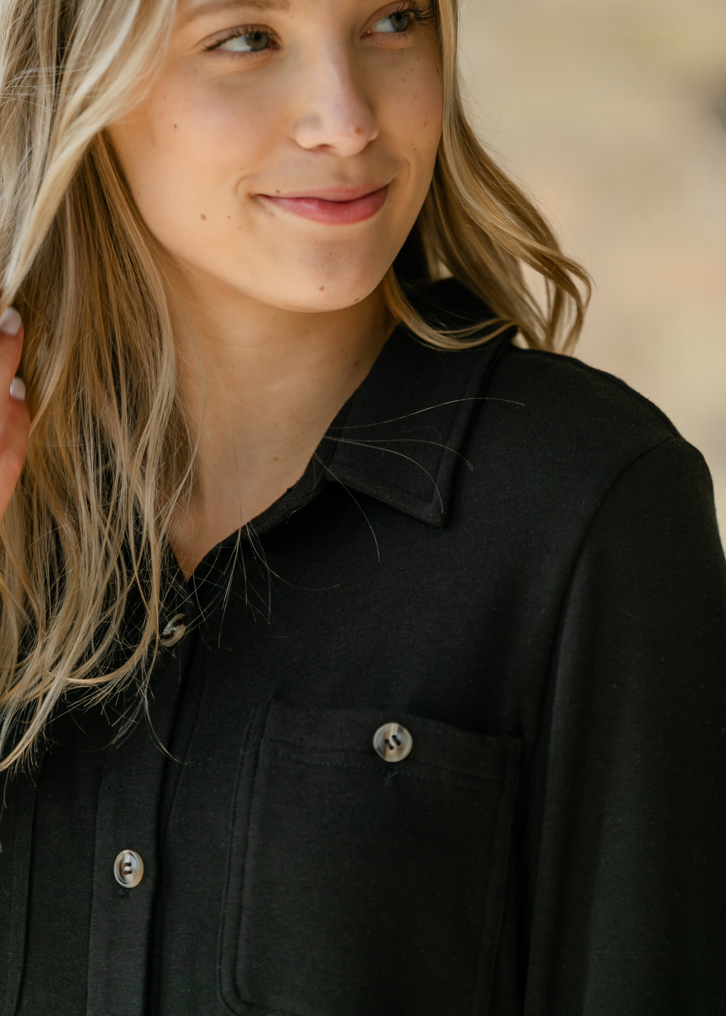 Teagan Black Ultra Soft Shirt Dress Inherit Co.