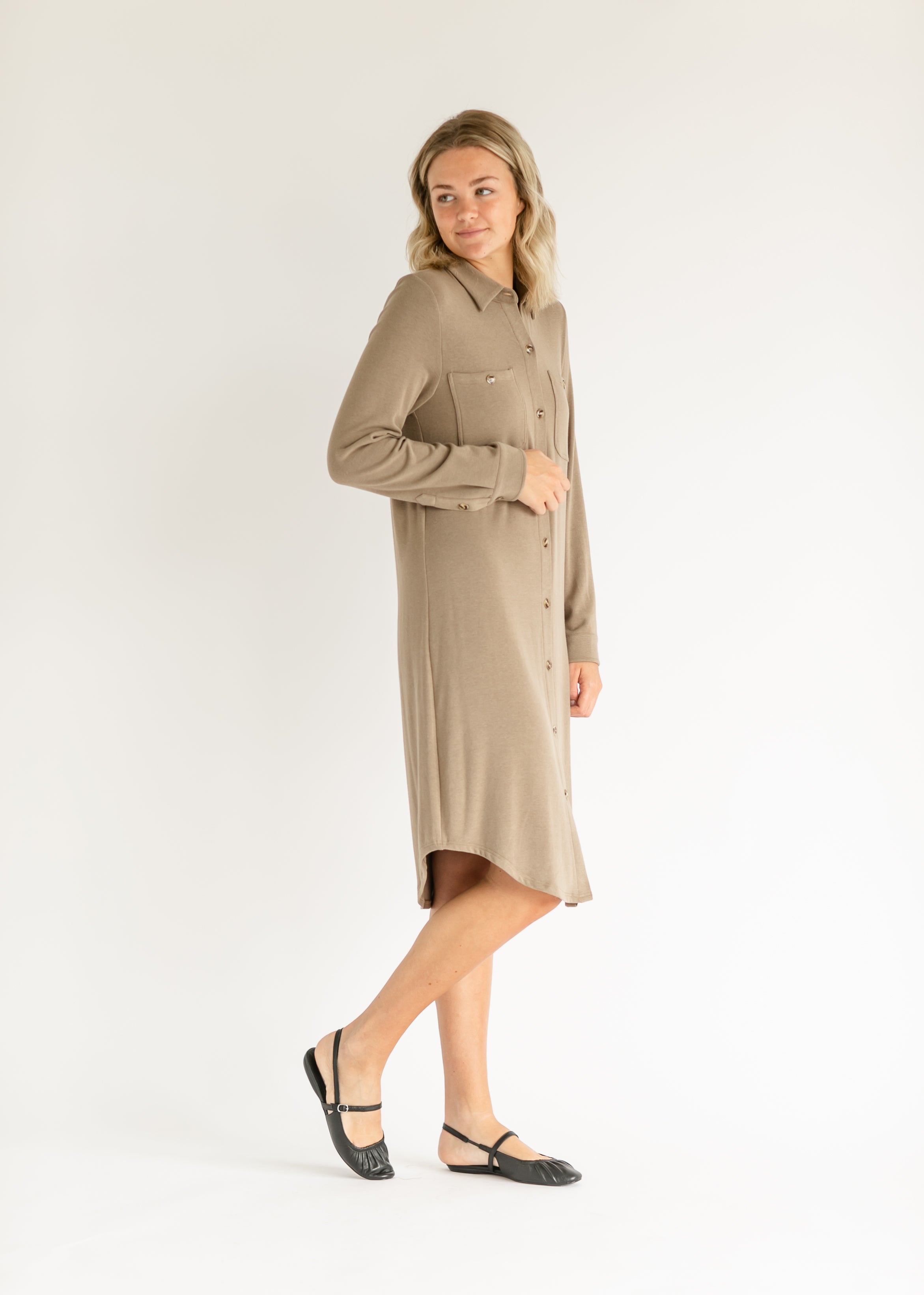 Teagan Brown Ultra Soft Shirt Dress Inherit Co.
