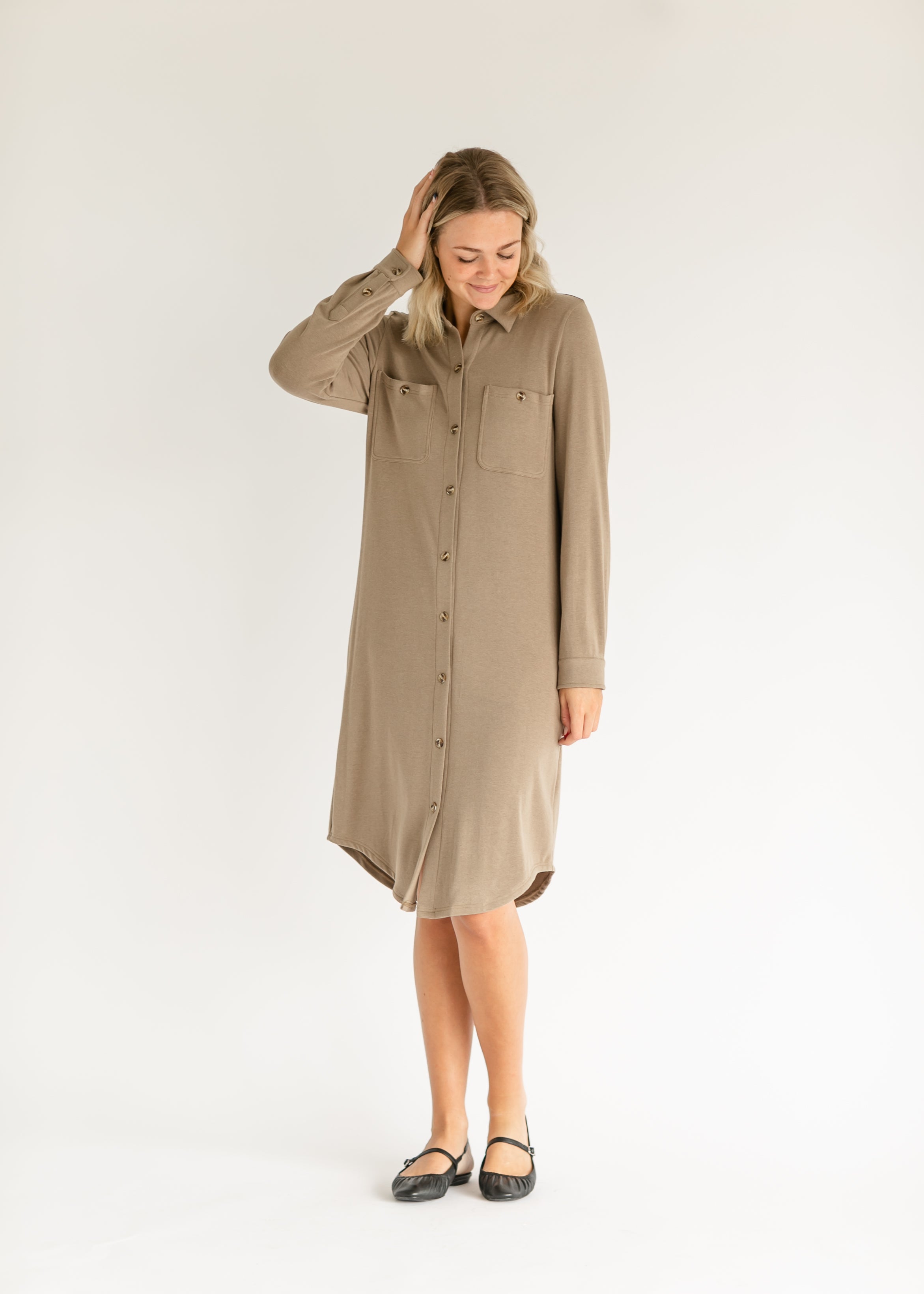 Teagan Brown Ultra Soft Shirt Dress Inherit Co.