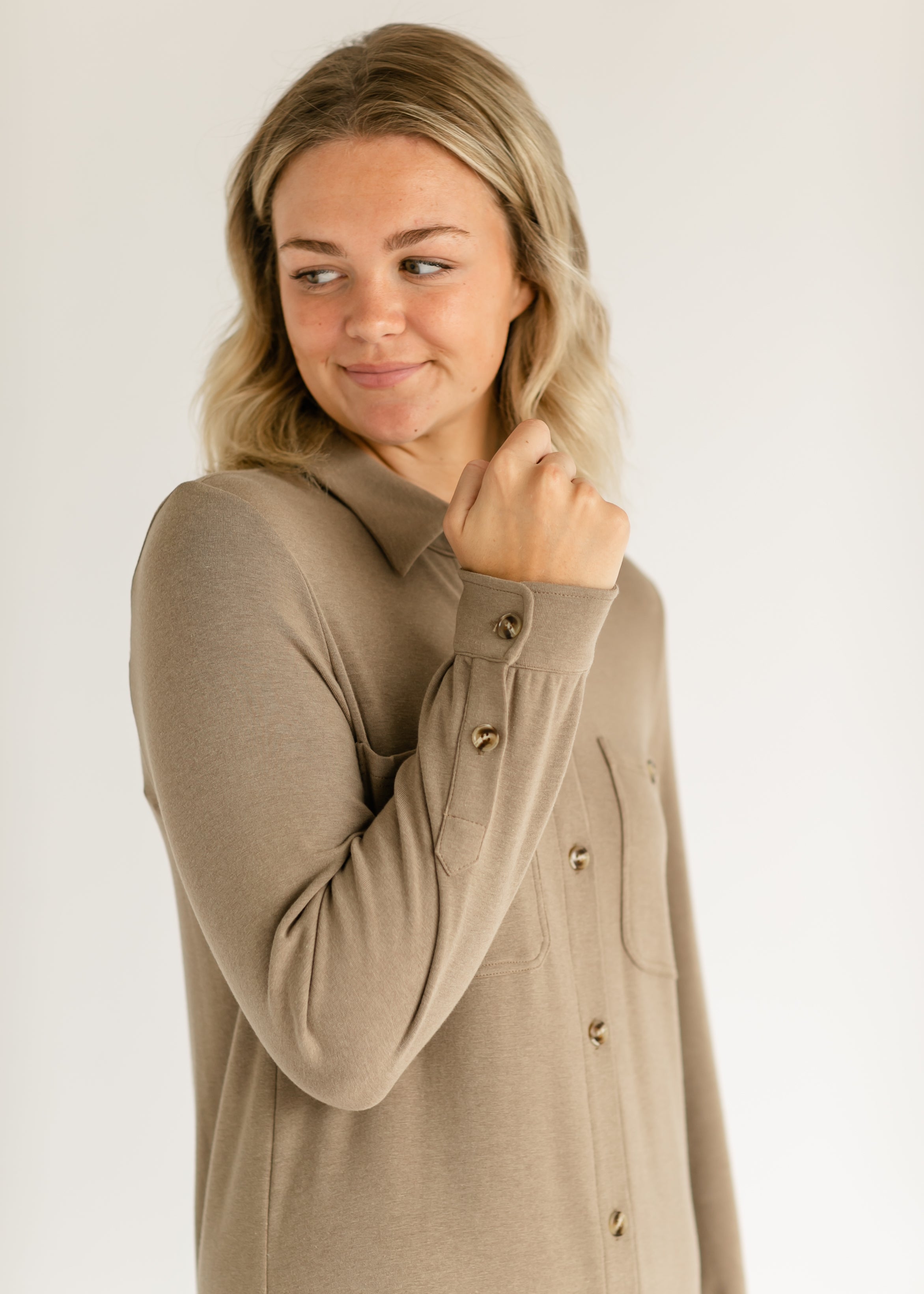 Teagan Brown Ultra Soft Shirt Dress Inherit Co.