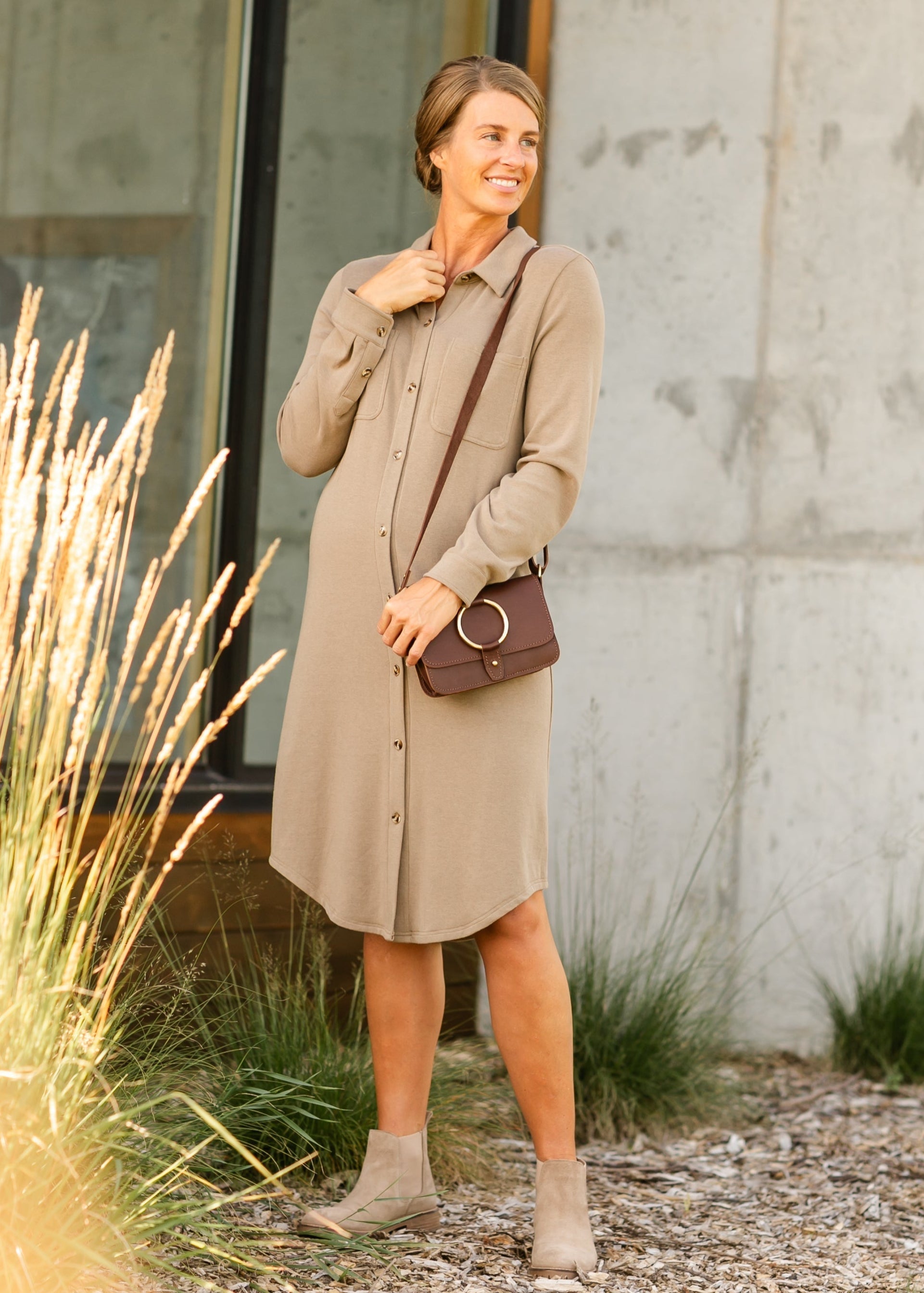 Teagan Brown Ultra Soft Shirt Dress Inherit Co.