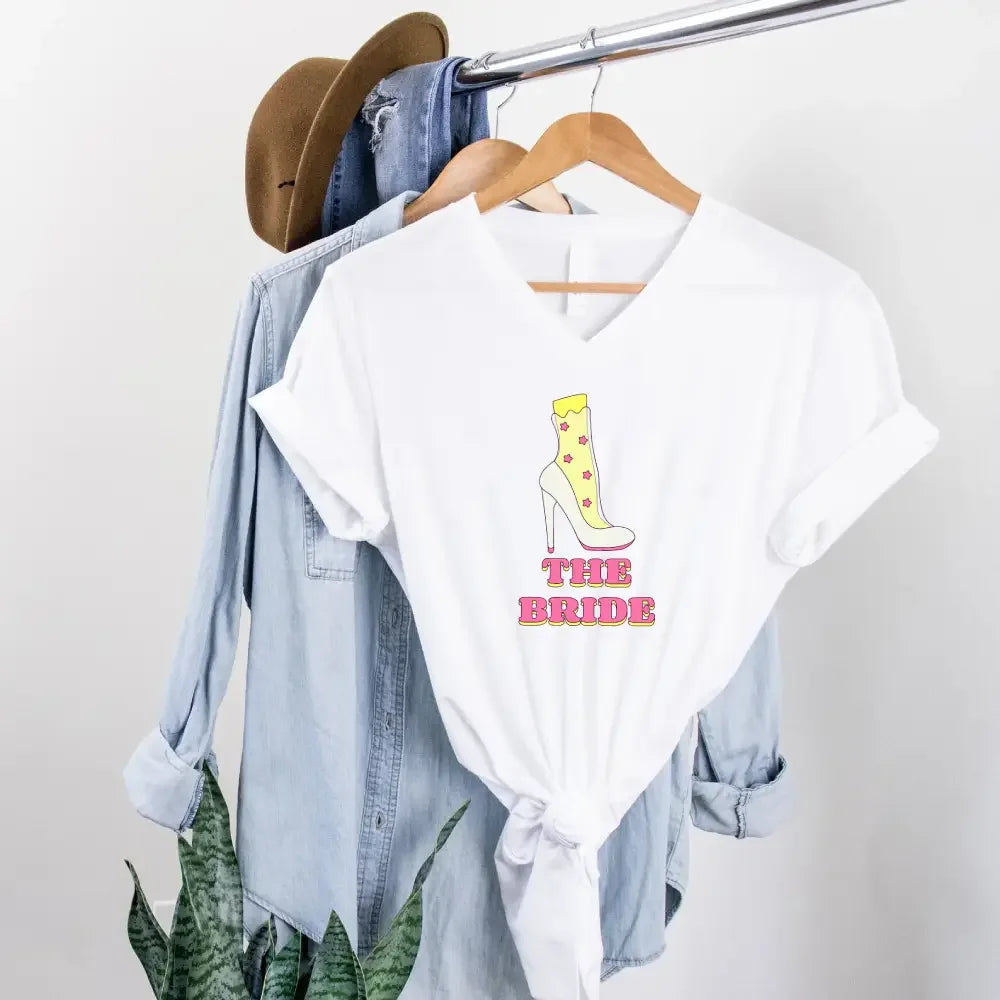 Adorb.co women's v-neck t-shirt size chart with measurements to help find the perfect fit for the bachelorette party crew.