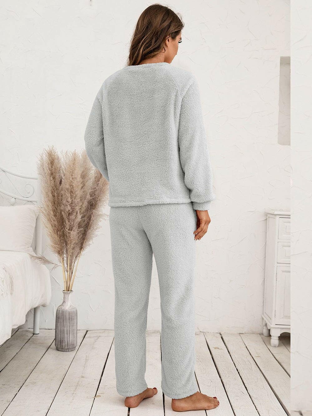 Teddy Long Sleeve Top and Pants Lounge Set - Love Salve