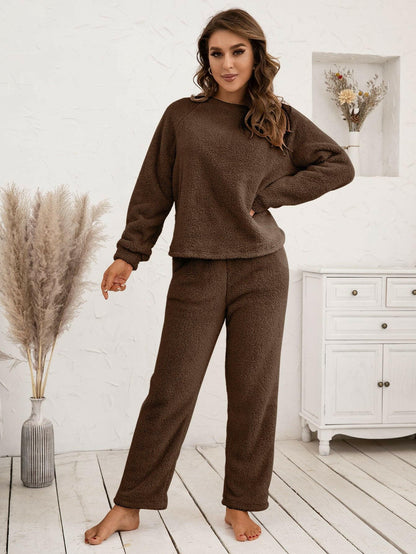 Teddy Long Sleeve Top and Pants Lounge Set - Love Salve