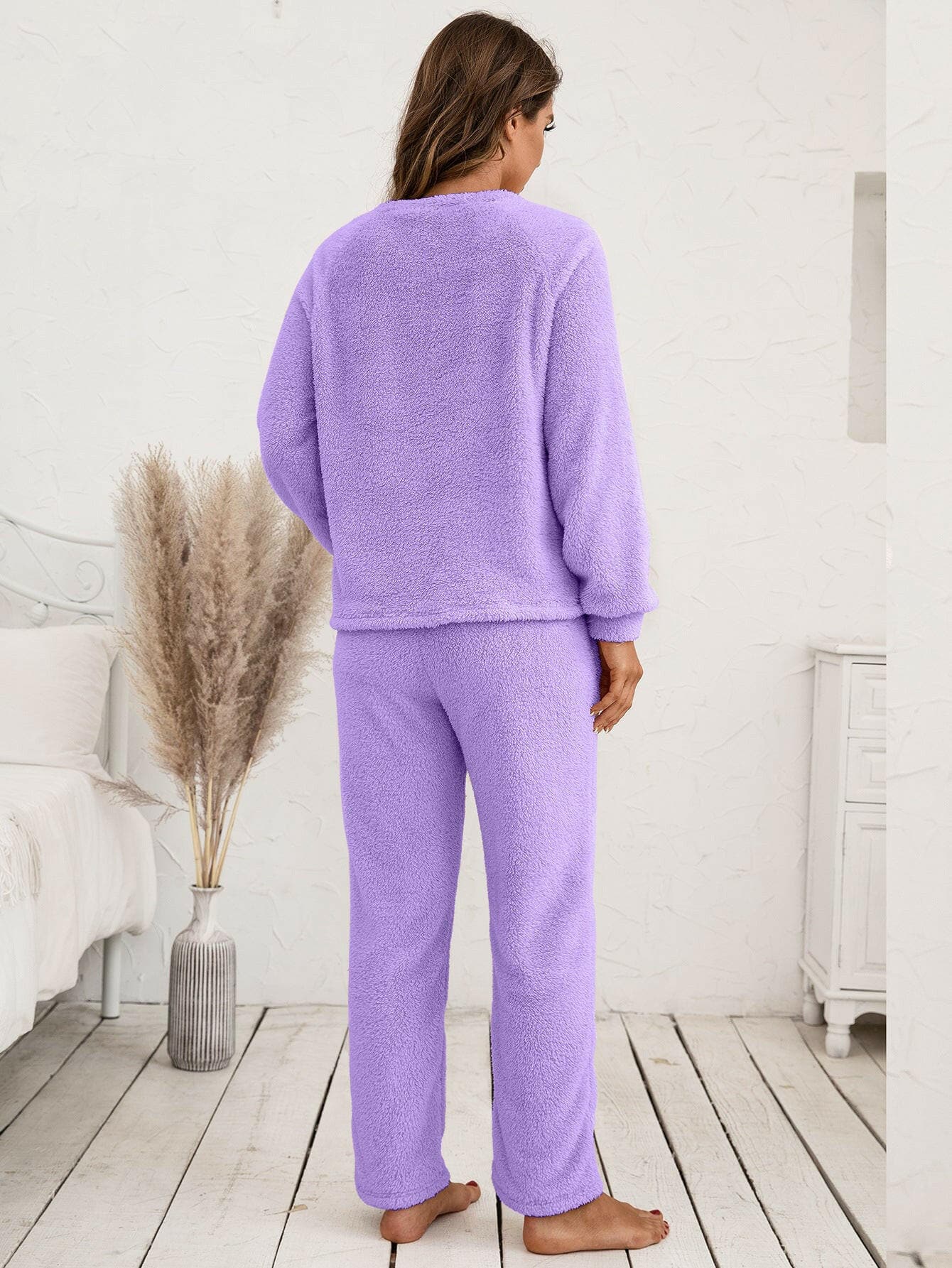 Teddy Long Sleeve Top and Pants Lounge Set - Love Salve