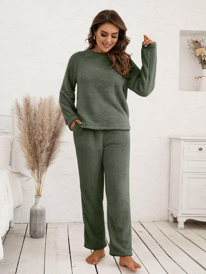 Teddy Long Sleeve Top and Pants Lounge Set - Love Salve