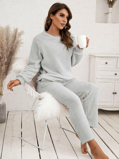 Teddy Long Sleeve Top and Pants Lounge Set - Love Salve