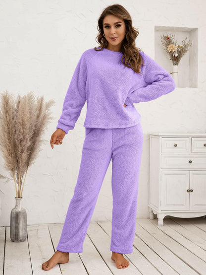 Teddy Long Sleeve Top and Pants Lounge Set - Love Salve