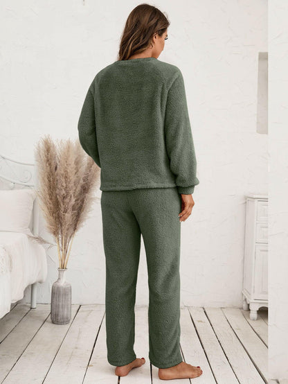 Teddy Long Sleeve Top and Pants Lounge Set - Love Salve