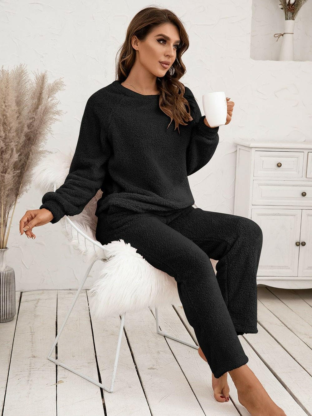 Teddy Long Sleeve Top and Pants Lounge Set - Love Salve