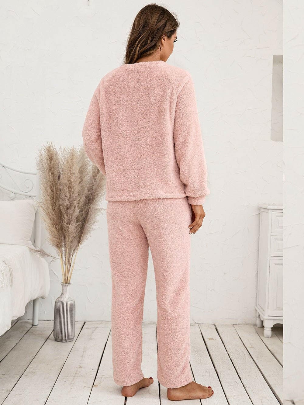 Teddy Long Sleeve Top and Pants Lounge Set - Love Salve