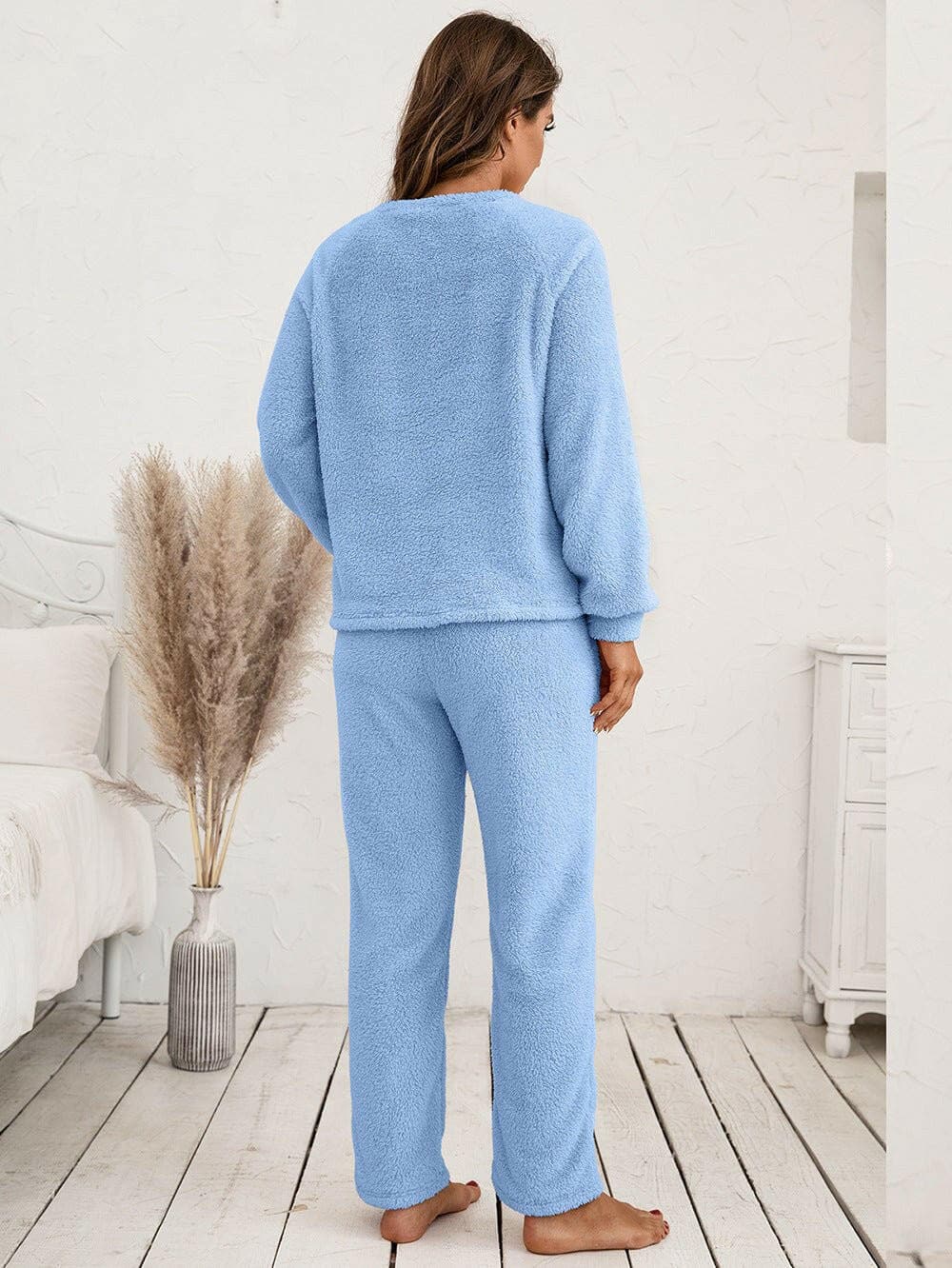 Teddy Long Sleeve Top and Pants Lounge Set - Love Salve