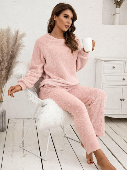 Teddy Long Sleeve Top and Pants Lounge Set - Love Salve