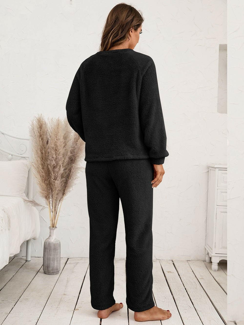 Teddy Long Sleeve Top and Pants Lounge Set - Love Salve