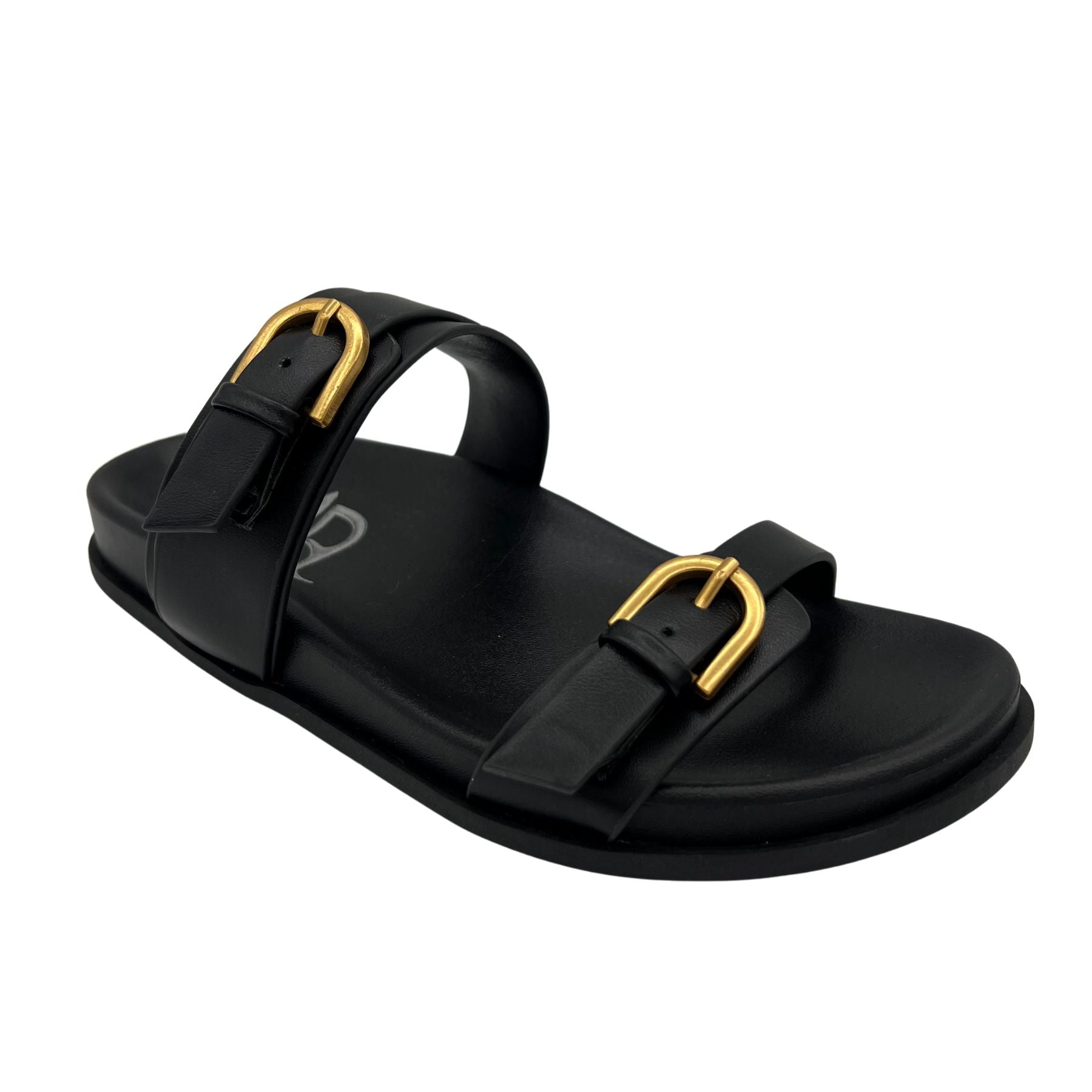 Tess Sandal In Black With Adjustable Straps And Gold Buckle Naughty Monkey