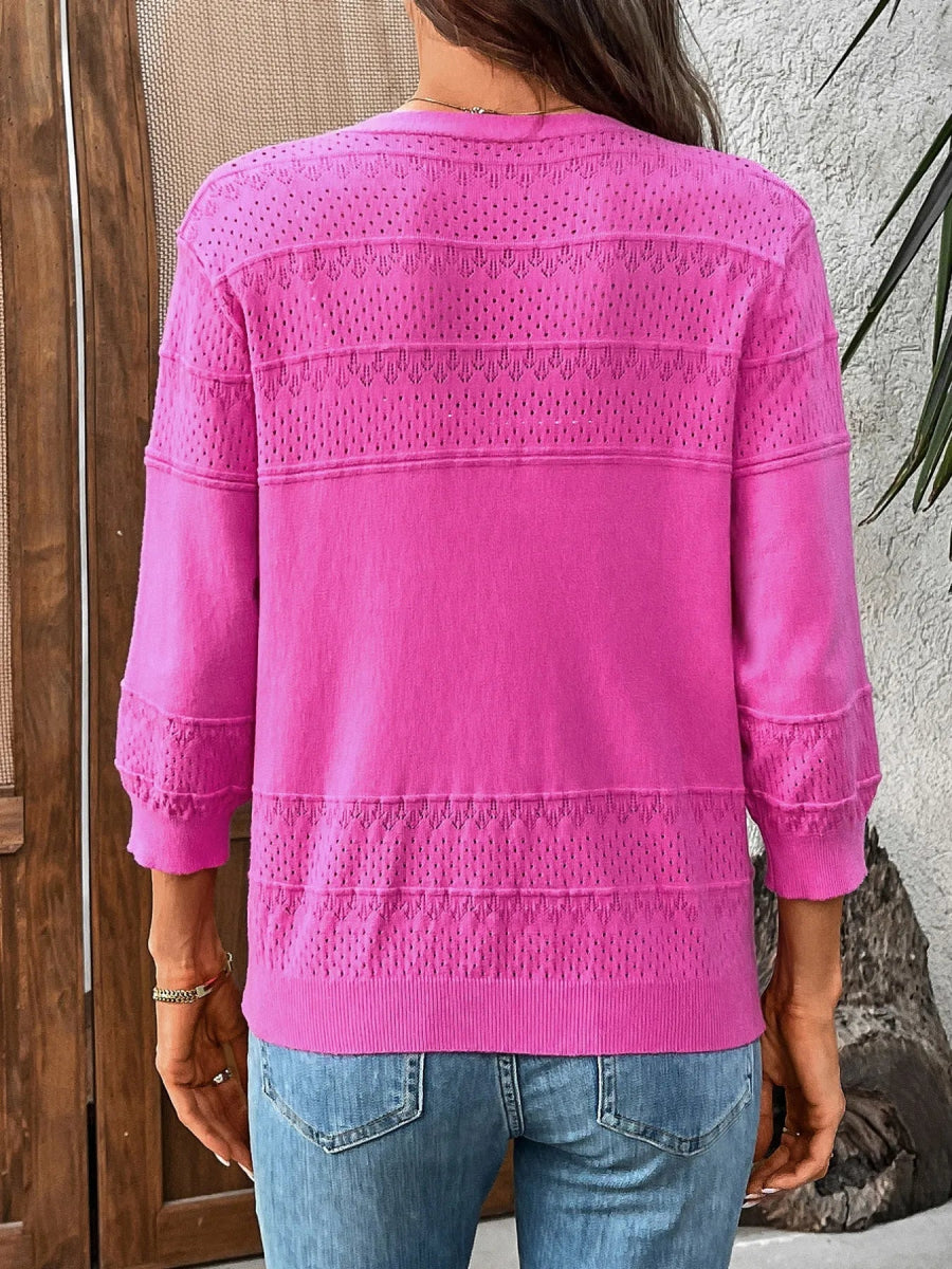 Textured Button - Front Cardigan with 3/4 Sleeves - Love Salve