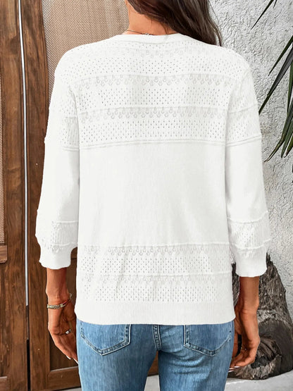 Textured Button - Front Cardigan with 3/4 Sleeves - Love Salve