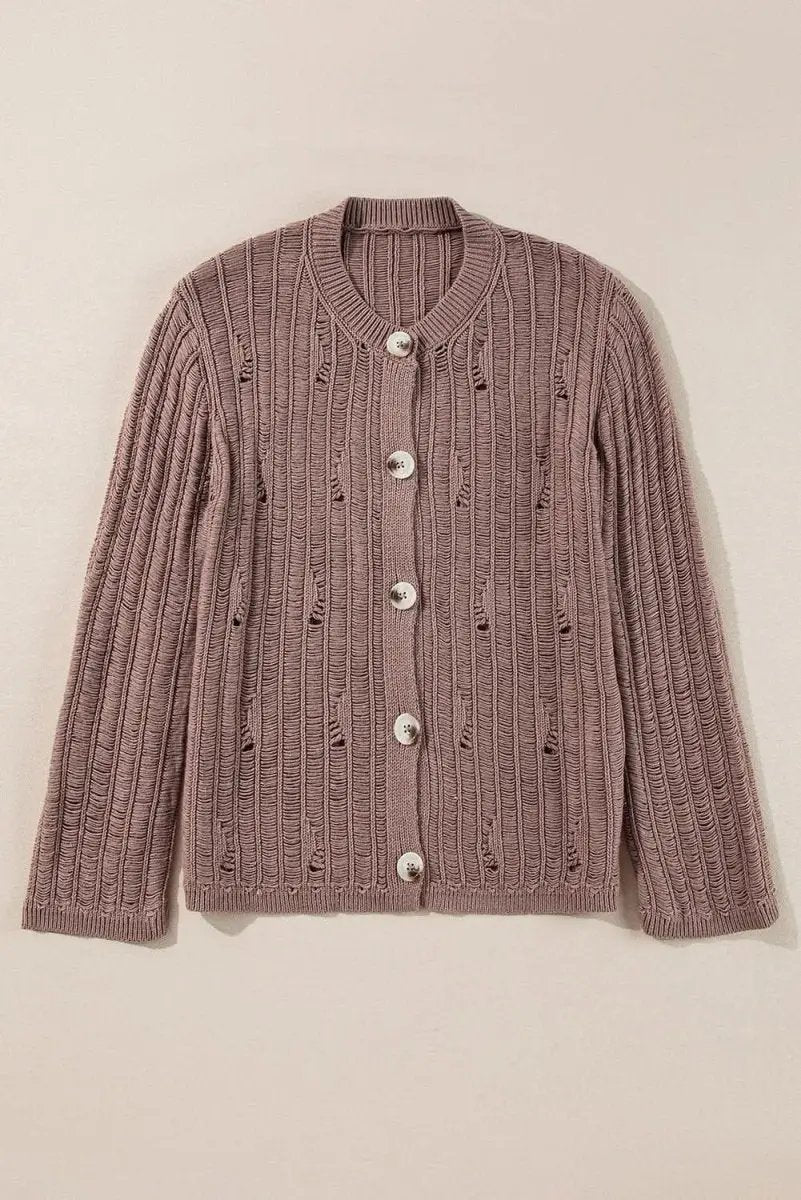 Textured Knit Buttoned Cardigan with Unique Goat Cut-Out Design - Love Salve 