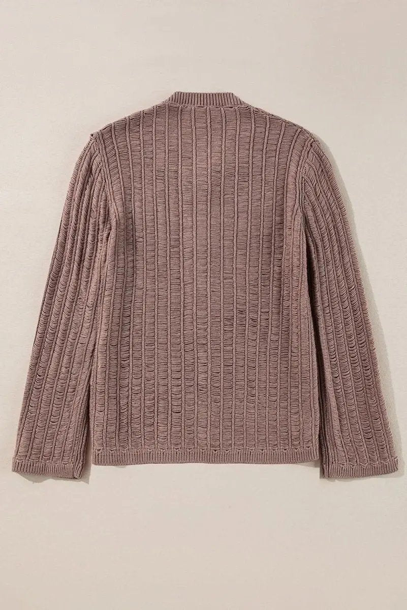 Textured Knit Buttoned Cardigan with Unique Goat Cut-Out Design - Love Salve 