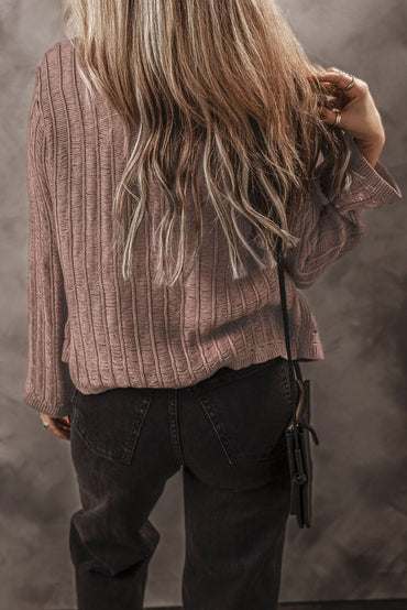 Textured Knit Buttoned Cardigan with Unique Goat Cut - Out Design - Love Salve