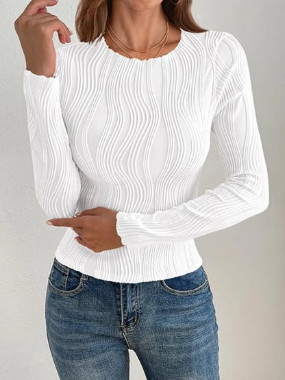 Textured Round Neck Long Sleeve Top for Everyday Wear - Love Salve