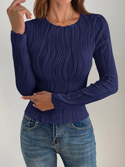 Textured Round Neck Long Sleeve Top for Everyday Wear - Love Salve