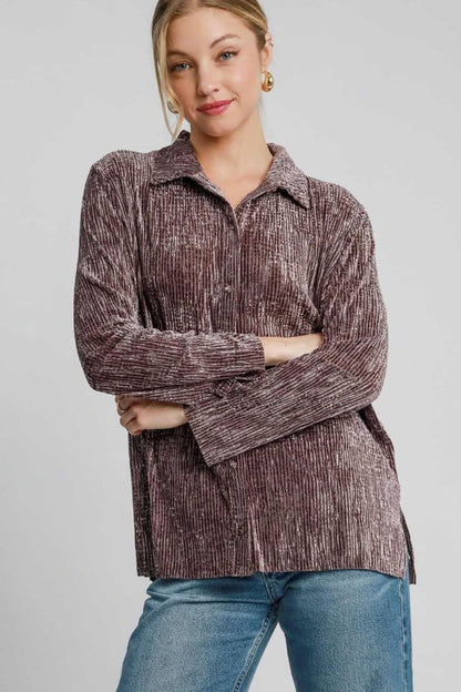 Textured Side Slit Button-Up Shirt by Umgee - Love Salve 