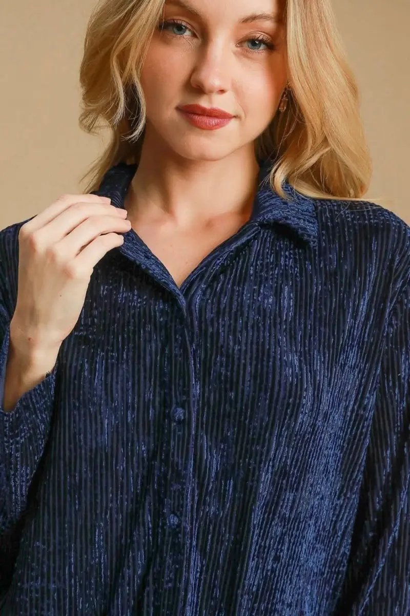 Textured Side Slit Button-Up Shirt by Umgee - Love Salve 
