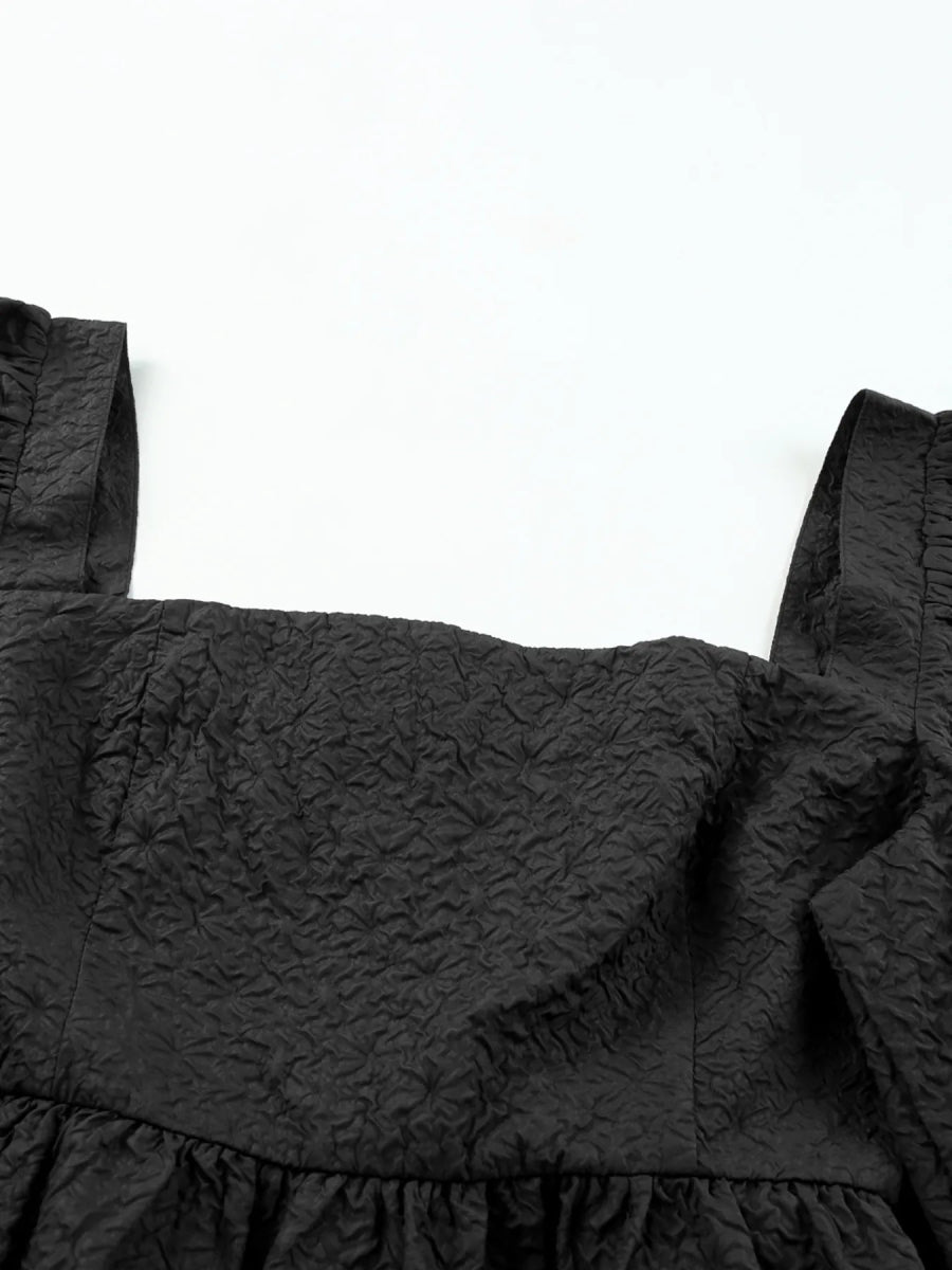 Textured Square Neck Puff Sleeve Peplum Blouse - Love Salve