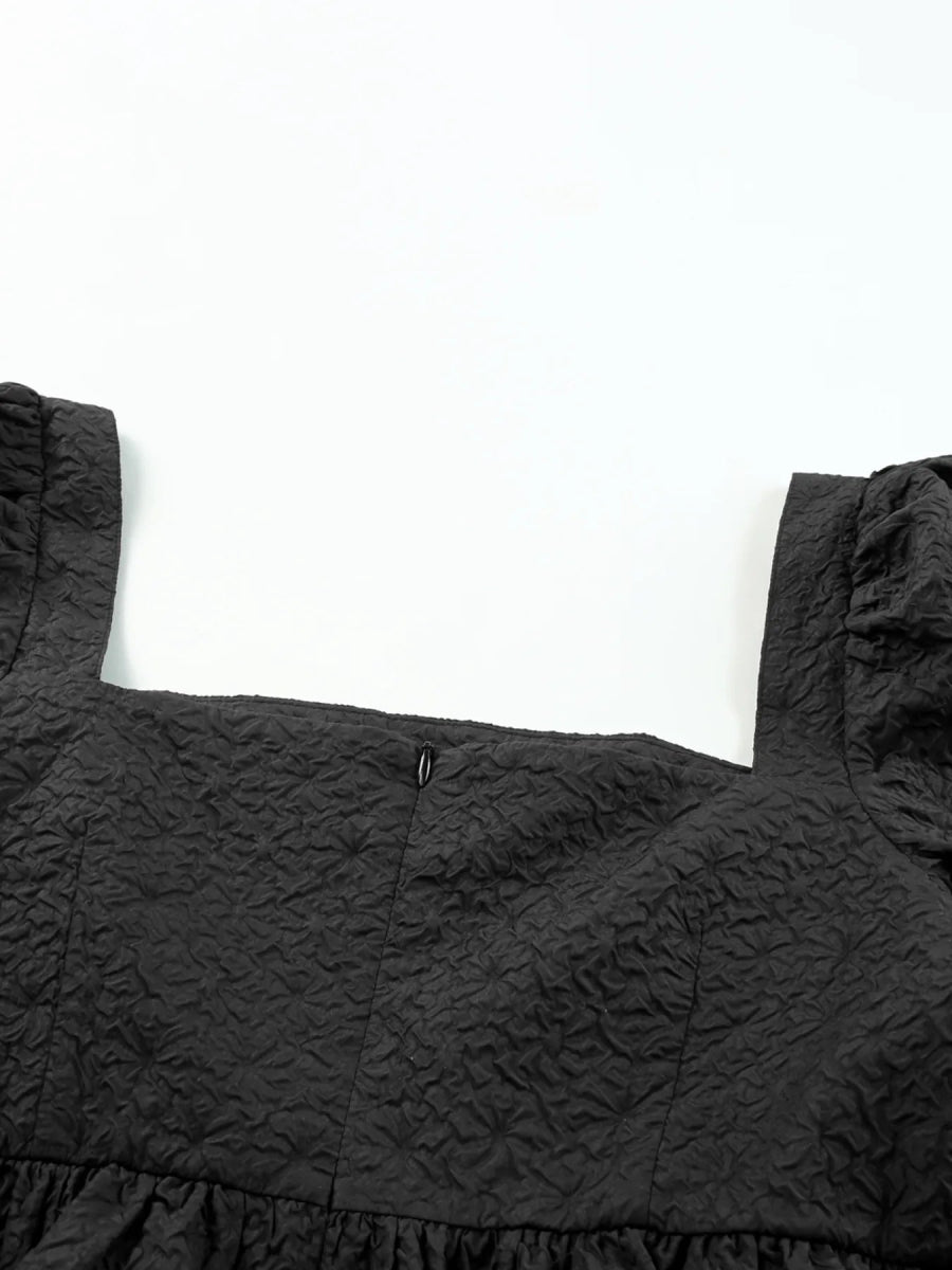 Textured Square Neck Puff Sleeve Peplum Blouse - Love Salve