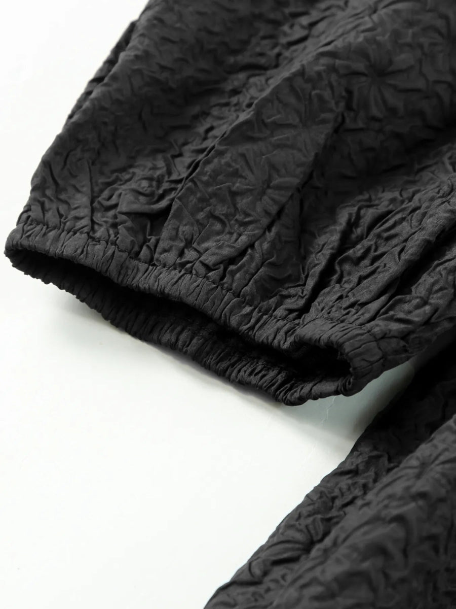 Textured Square Neck Puff Sleeve Peplum Blouse - Love Salve