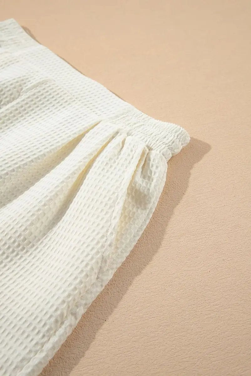 Textured White Casual Shorts with Contrasting Ricrac Hemline - Love Salve 