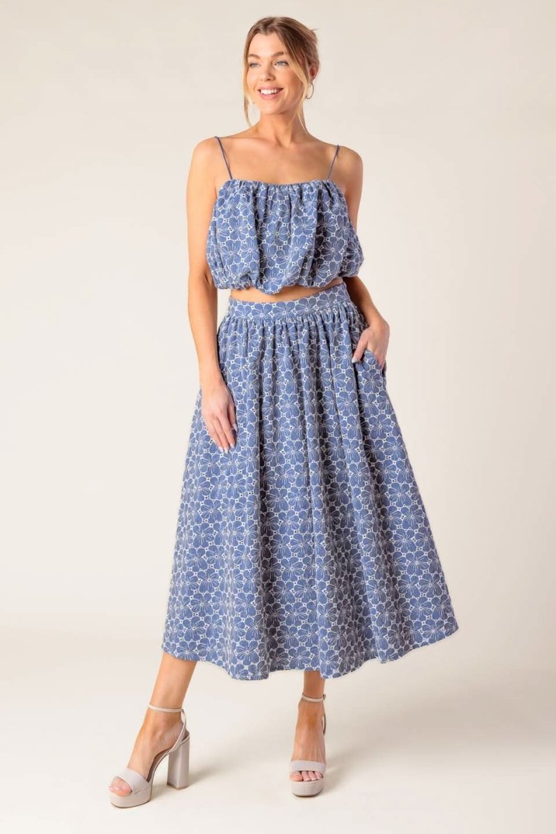 THE BEAUTY OF NOW WOVEN EYELET TOP AND SKIRT SET - Love Salve