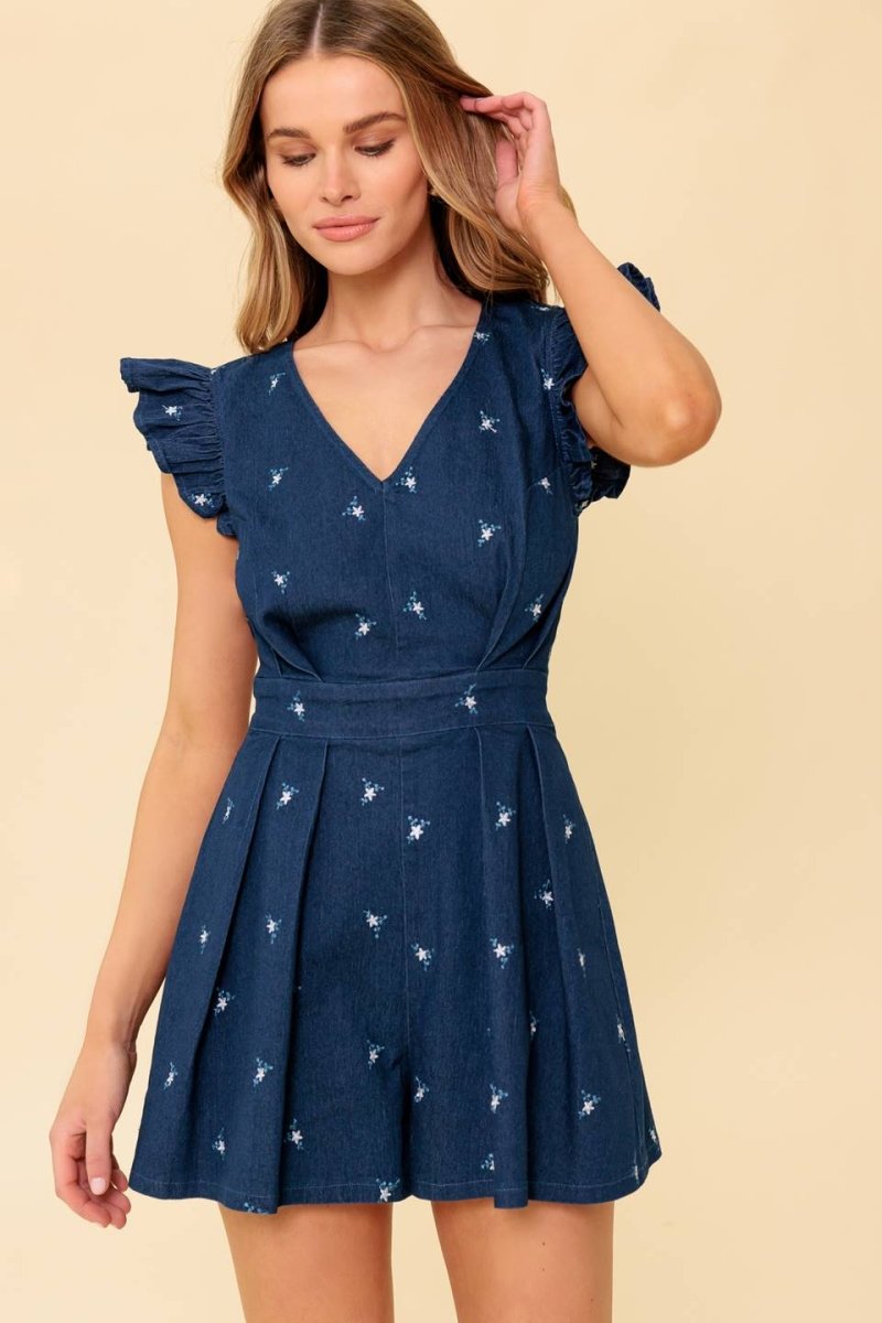 THE FELICITY DARK INDIGO WOVEN ROMPER - Love Salve