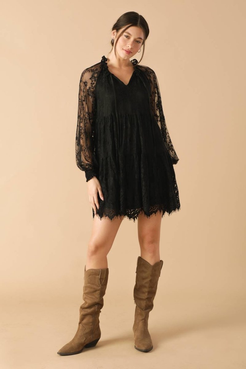 THIS & THAT BLACK WOVEN LACE MINI DRESS - Love Salve