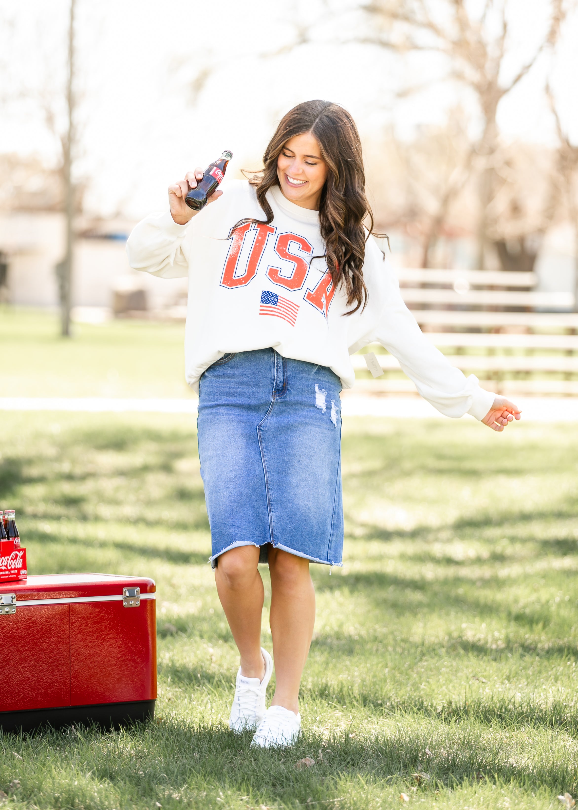 Tiana Distressed Denim Midi Skirt - FINAL SALE Inherit Co.