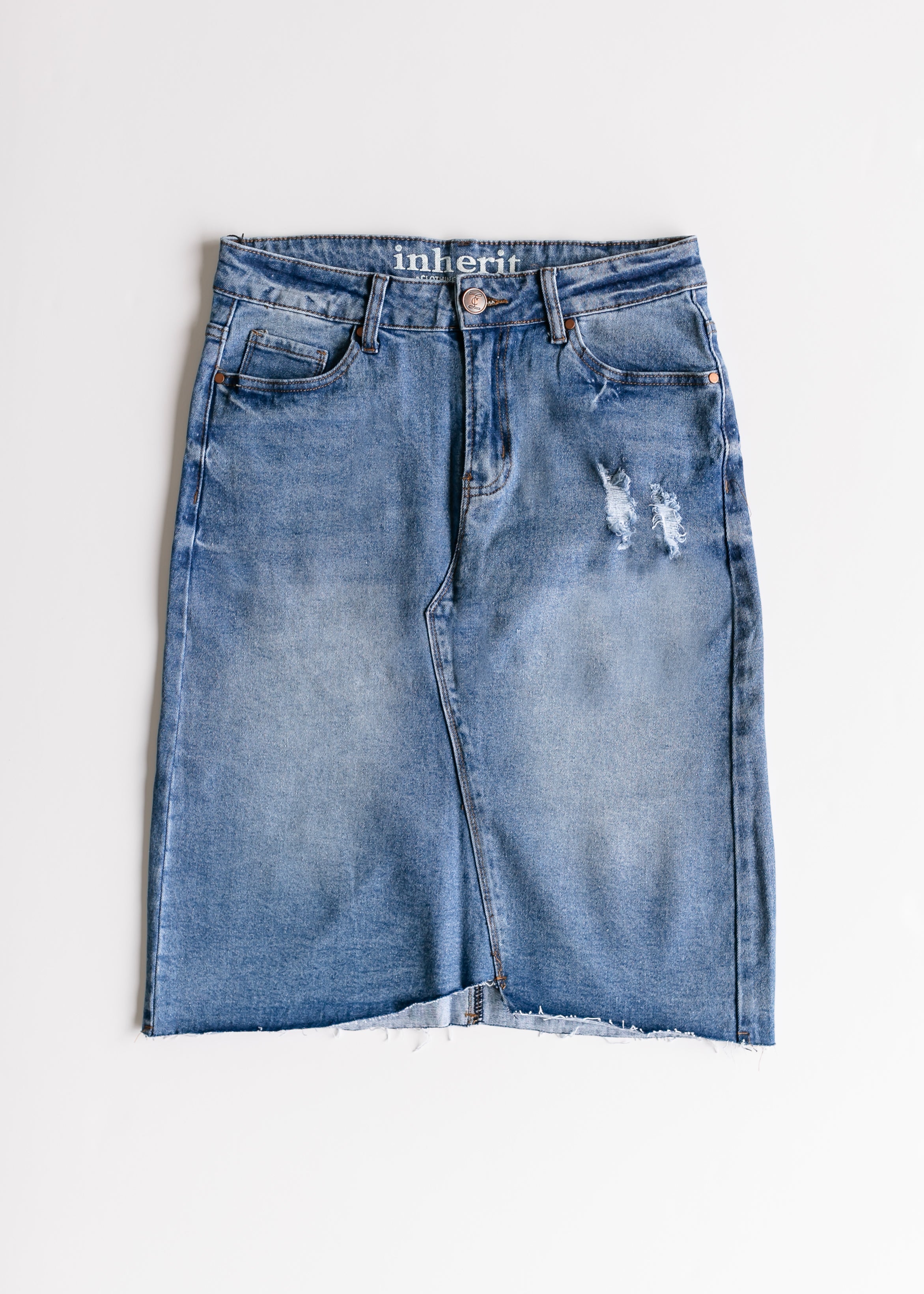 Tiana Distressed Denim Midi Skirt - FINAL SALE Inherit Co.