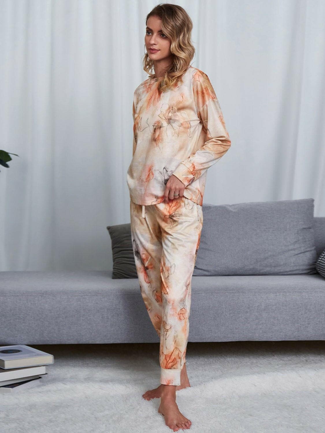 Tie-Dye Round Neck Top and Pants Lounge Set - Love Salve