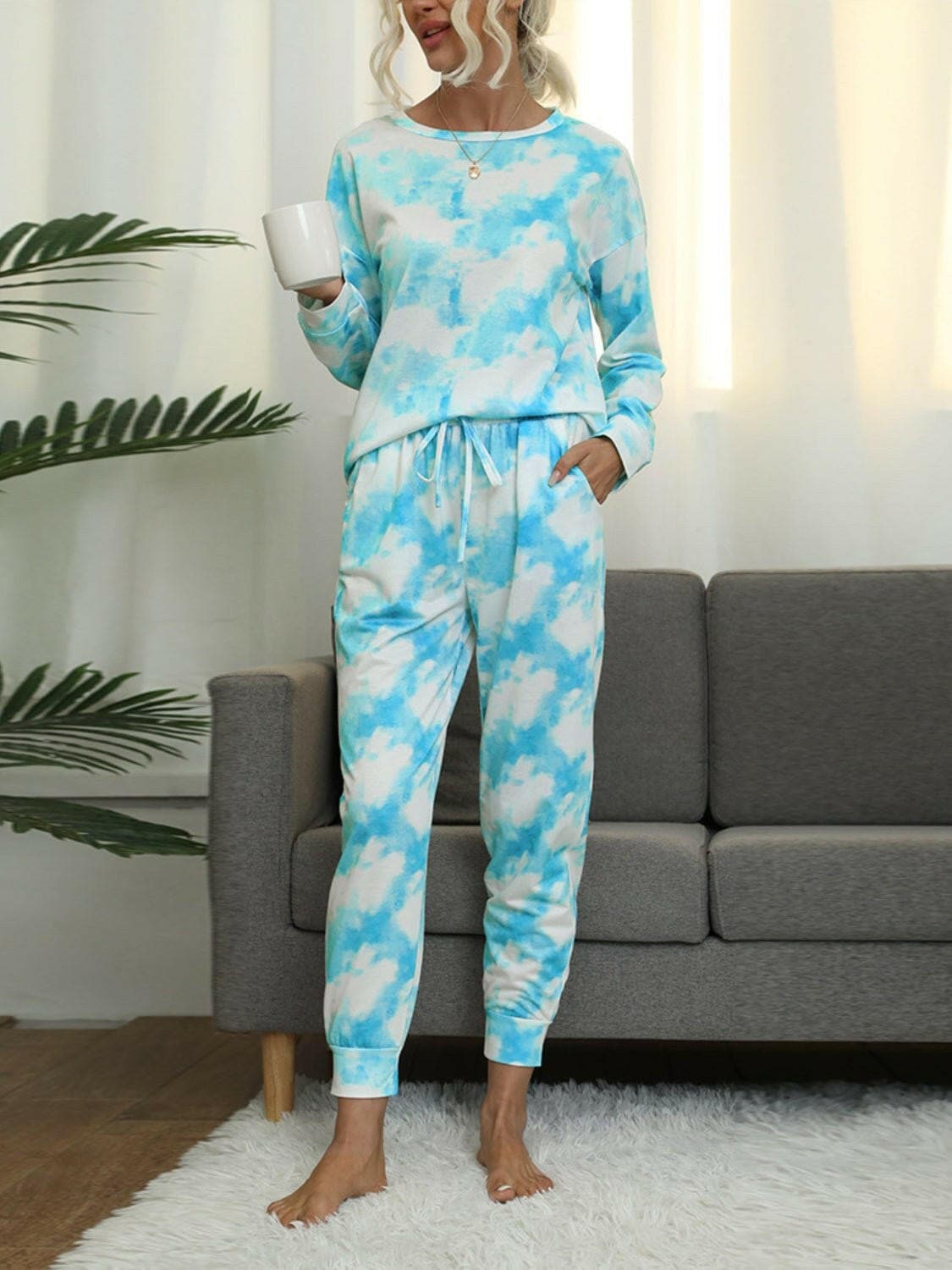 Tie-Dye Round Neck Top and Pants Lounge Set - Love Salve