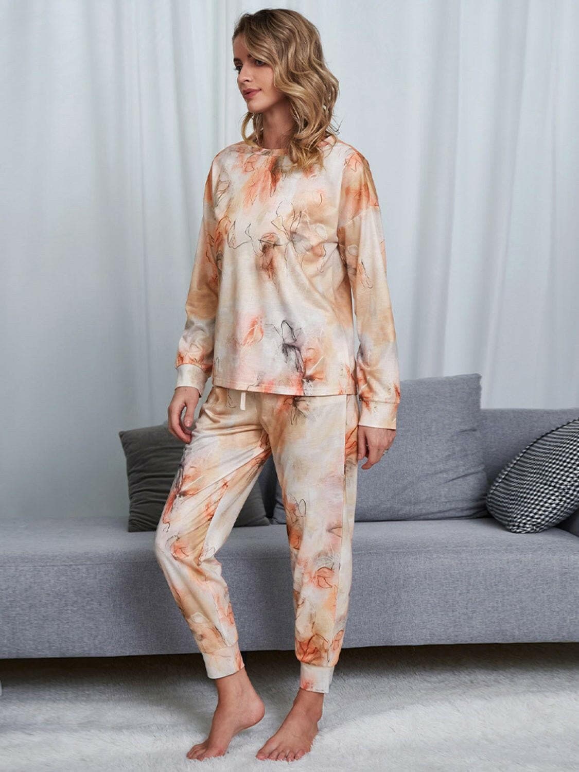 Tie-Dye Round Neck Top and Pants Lounge Set - Love Salve